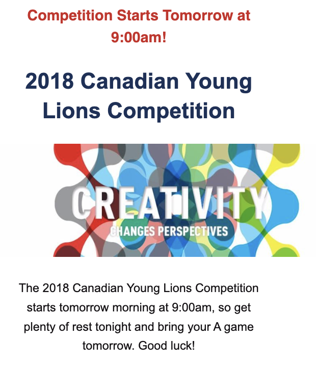 Screenshot of Cannes Lions Canada 2018 email